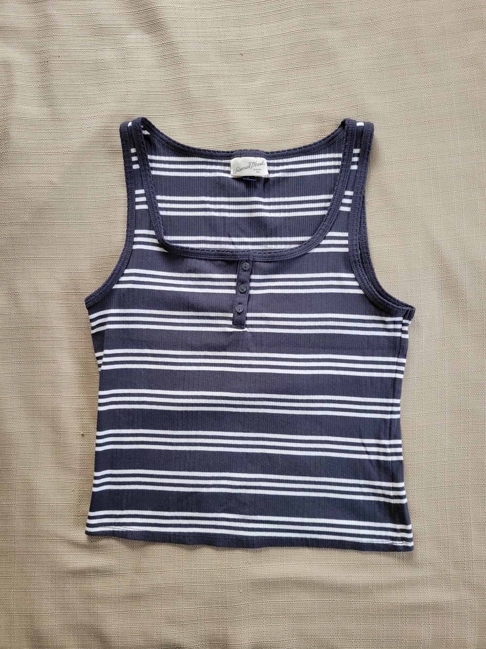 Universal Thread Cozy Coastal Ribbed Henley Striped Tank Large